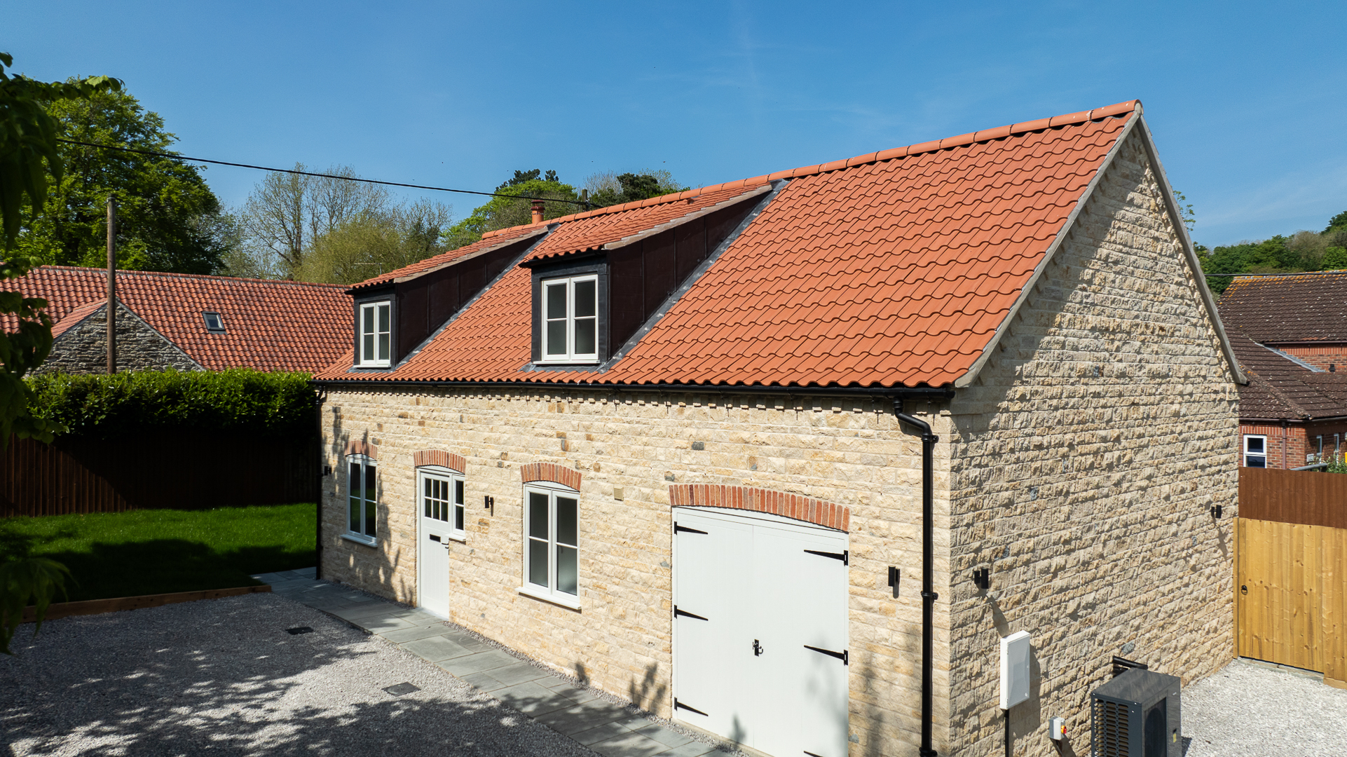 An angle view of a house with Lincoln tiles installed