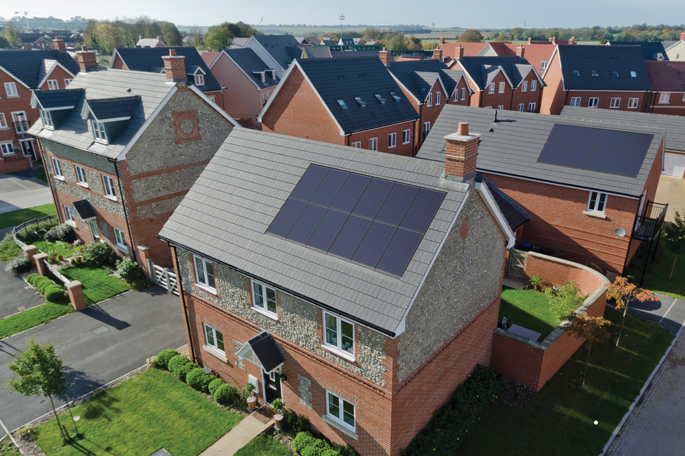 Marley solar tiles on a roof in housing development