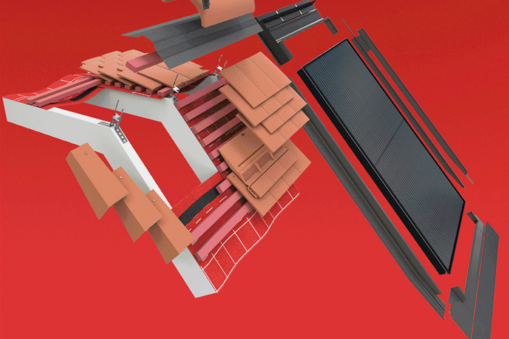 Exploded diagram of Marley's solar roof system